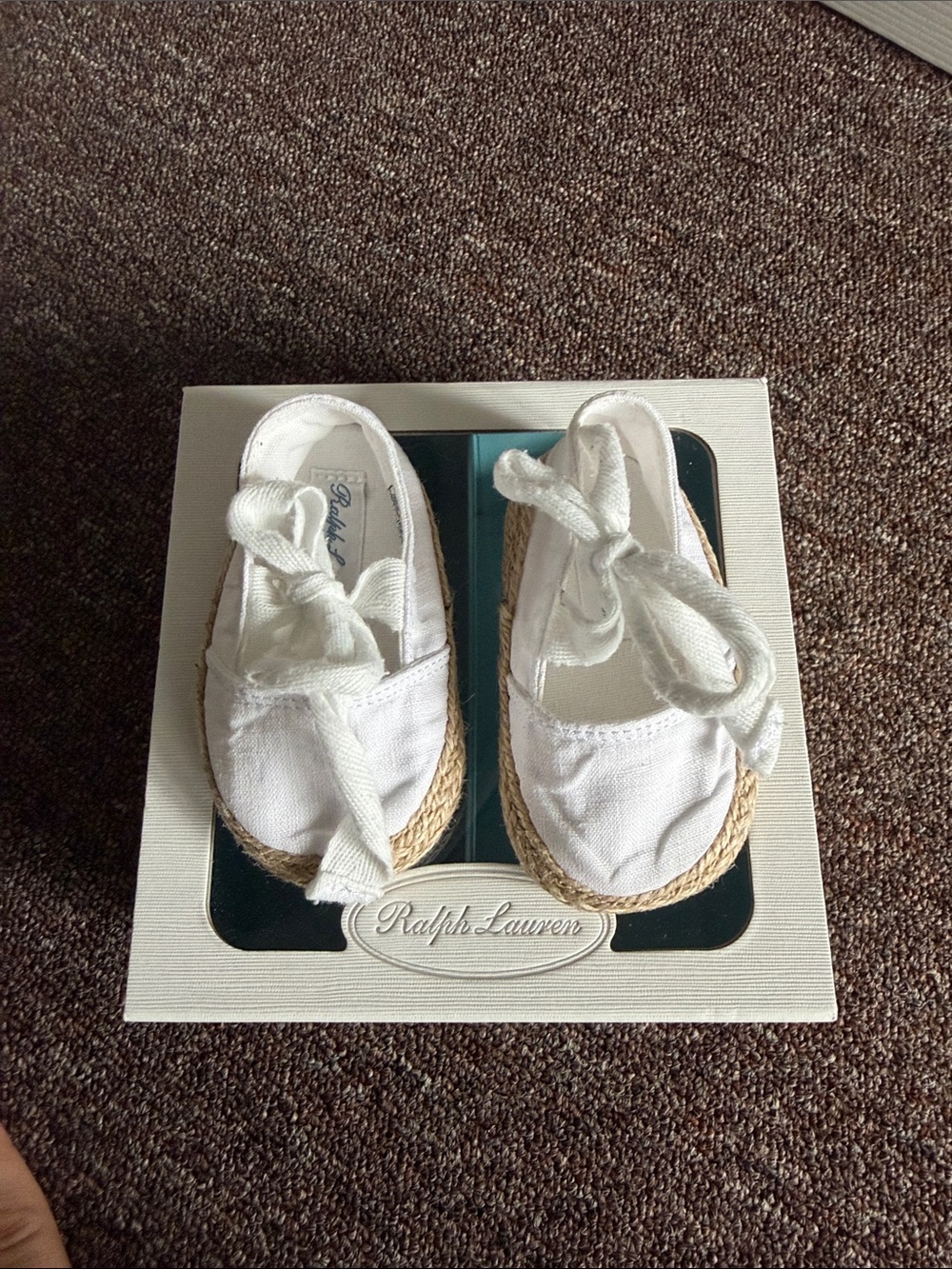 Ralph Lauren White Canvas Baby Espadrille Tie Shoes